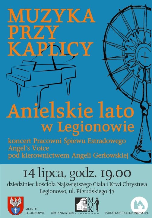 Plakat z informacją koncertu muzyka przy kaplicy.