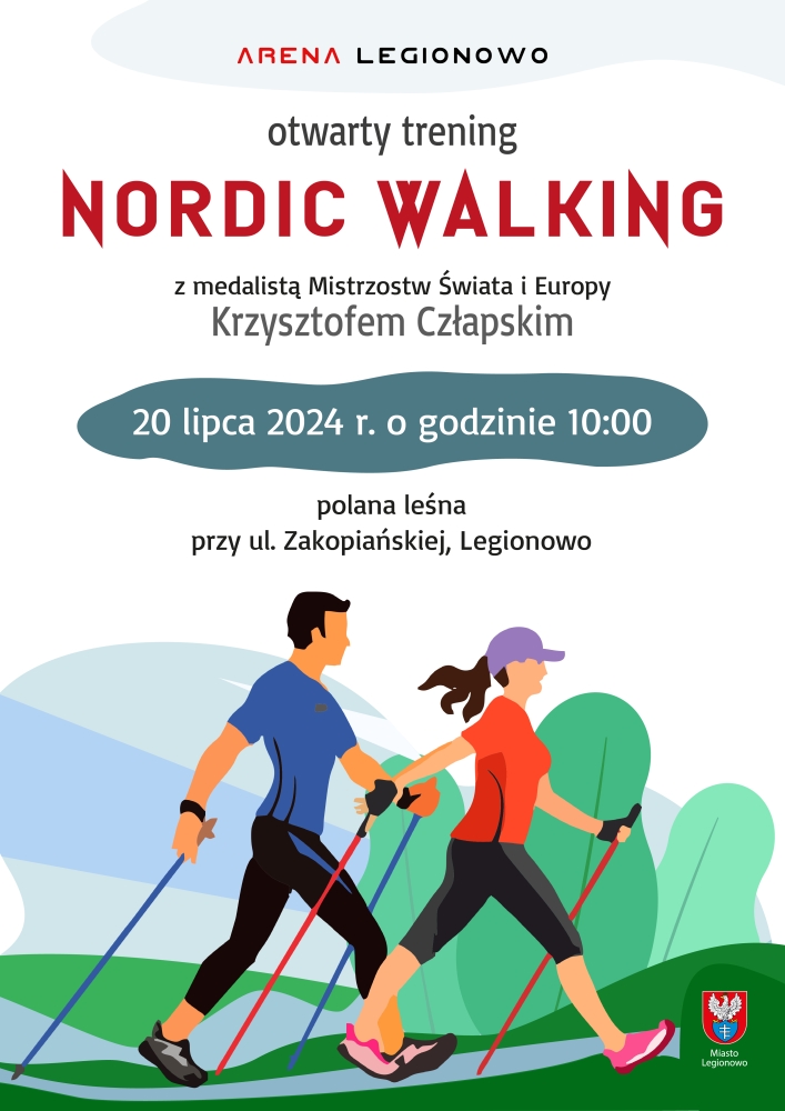 Plakat promujący Otwarty Trening Nordic Walking