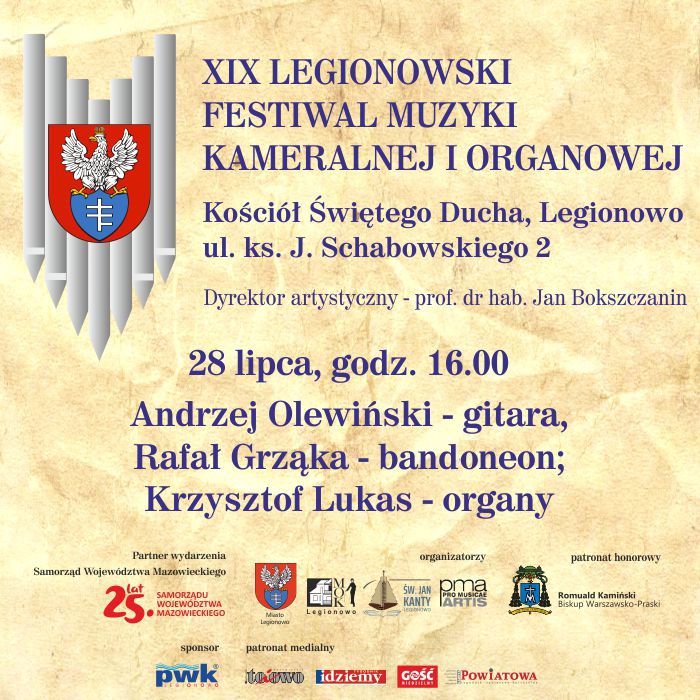 Plakat informujący o XIX Legionowskim Festiwalu Muzyki Kameralnej i Organowej