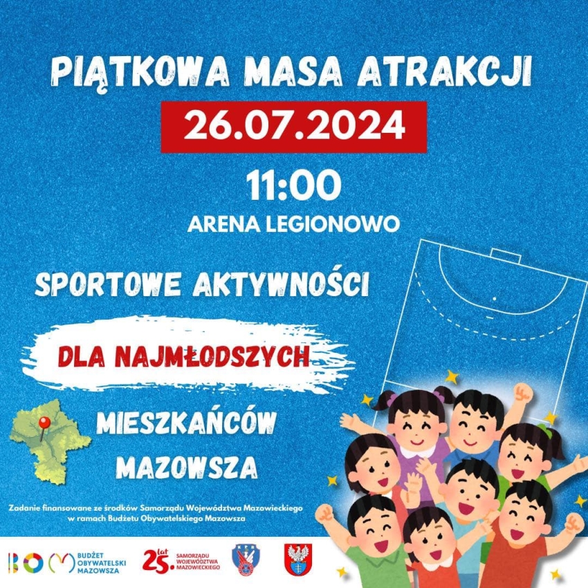 Plakat informujący o piątkowej masie atrakcji w Arenie Legionowo