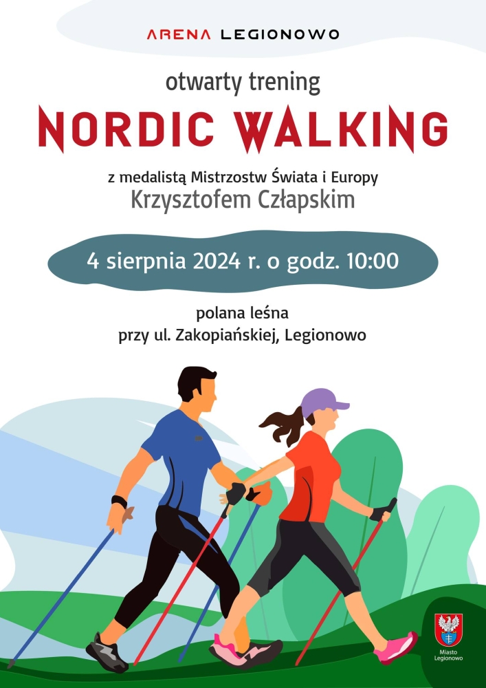 Plakat promujący Otwarty Trening Nordic Walking