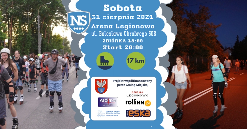 plakat informujący o drugim w tym sezonie Nightskating Legionowo