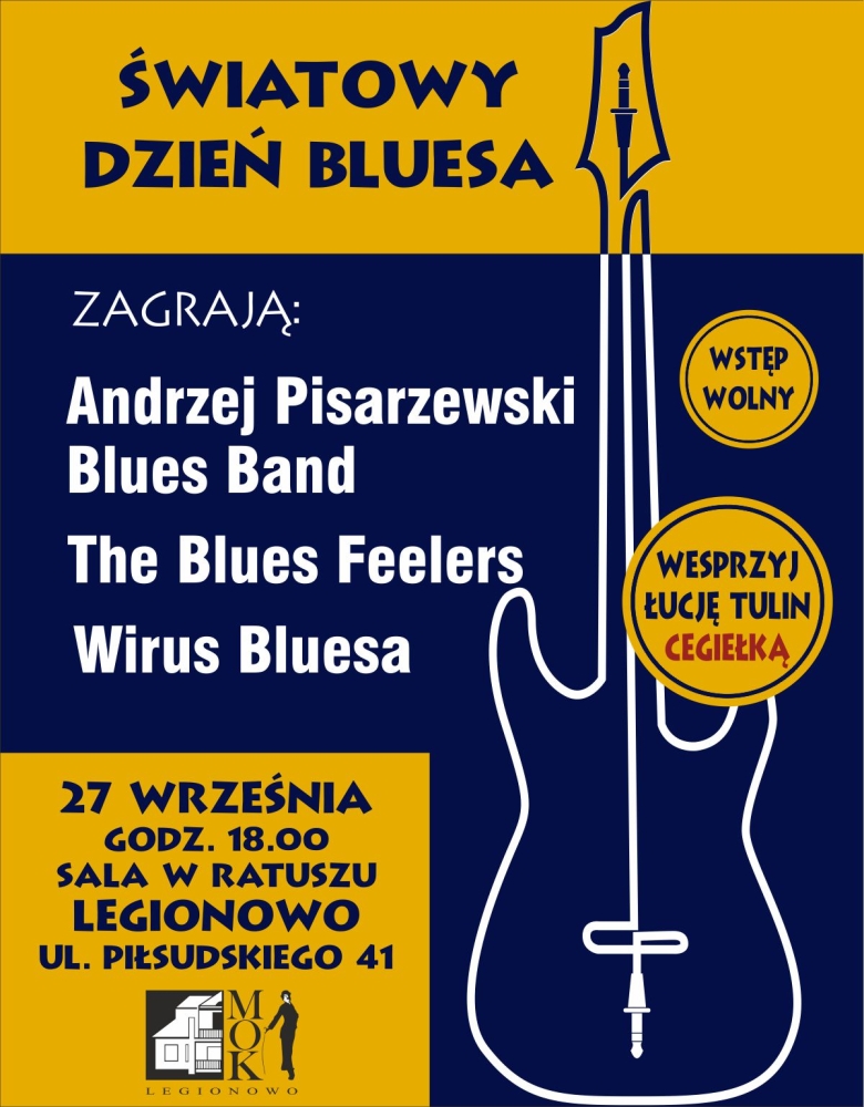 Plakat informujący o międzynarodowym dniu bluesa w Legionowie