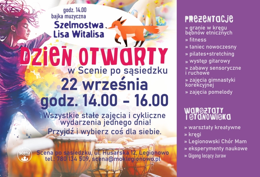 Plakat informujący o dniu otwartym w Scenie po sasiedzku