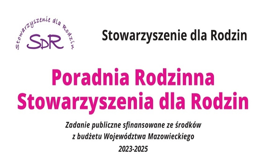 Plakat informujacy o Poradni Rodzinnej Stowarzyszenia dla Rodzin