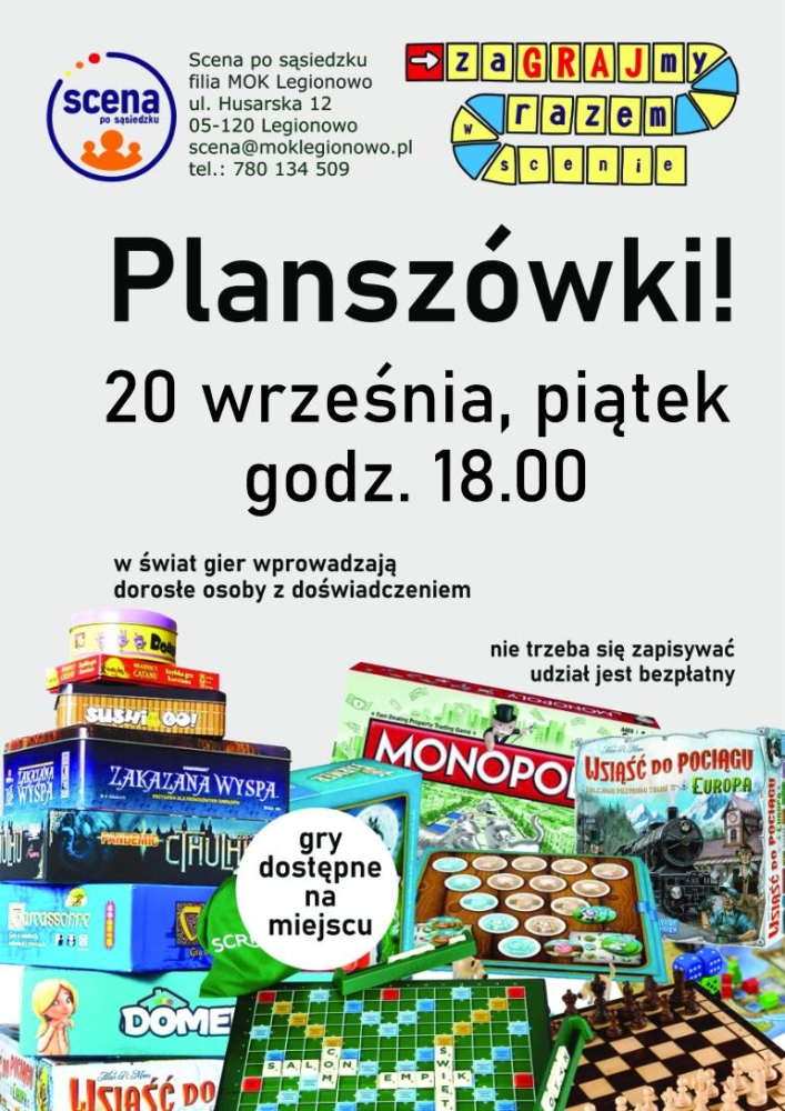 Plakat informujący o spotkaniu rodzinnym z planszówkami