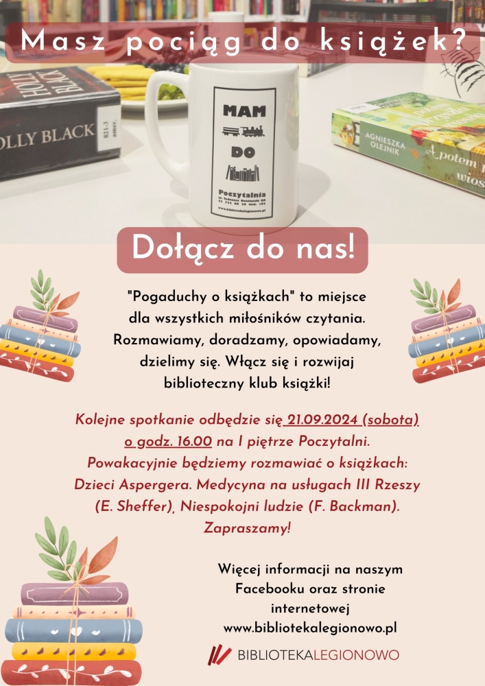Plakat informujący o spotkaniu pogaduchy o książkach