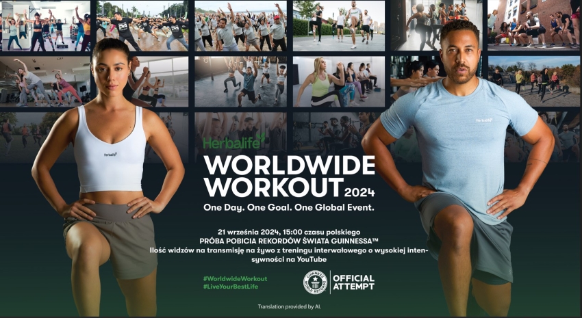 Plakat informujący o Worldwide Workout 2024
