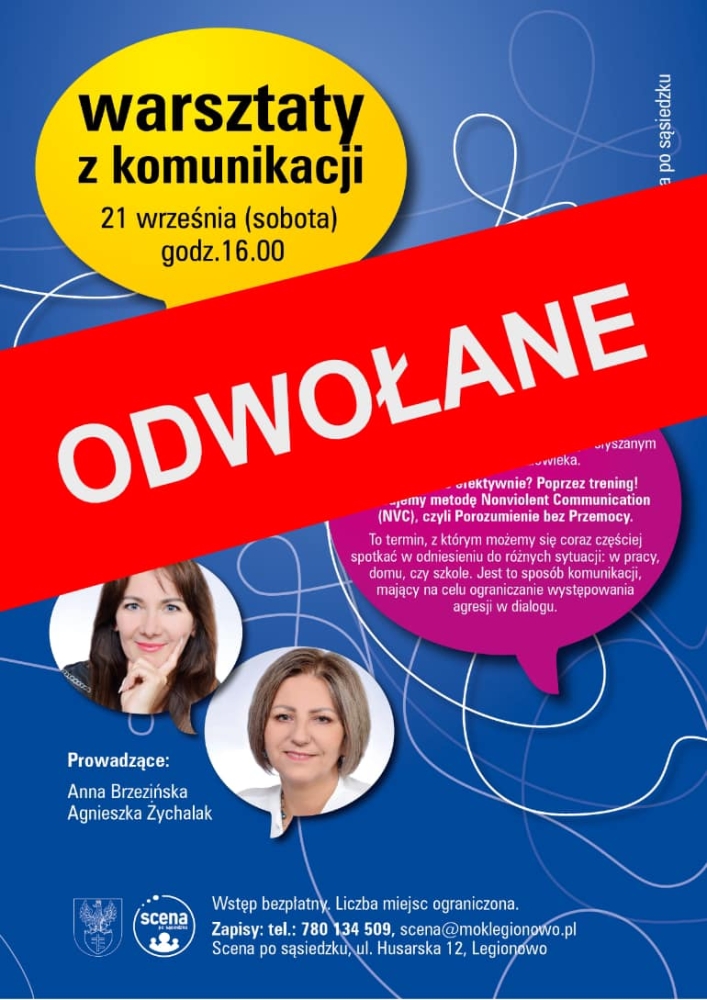 Plakat informujący o bezpłatnym warsztacie z komunikacji