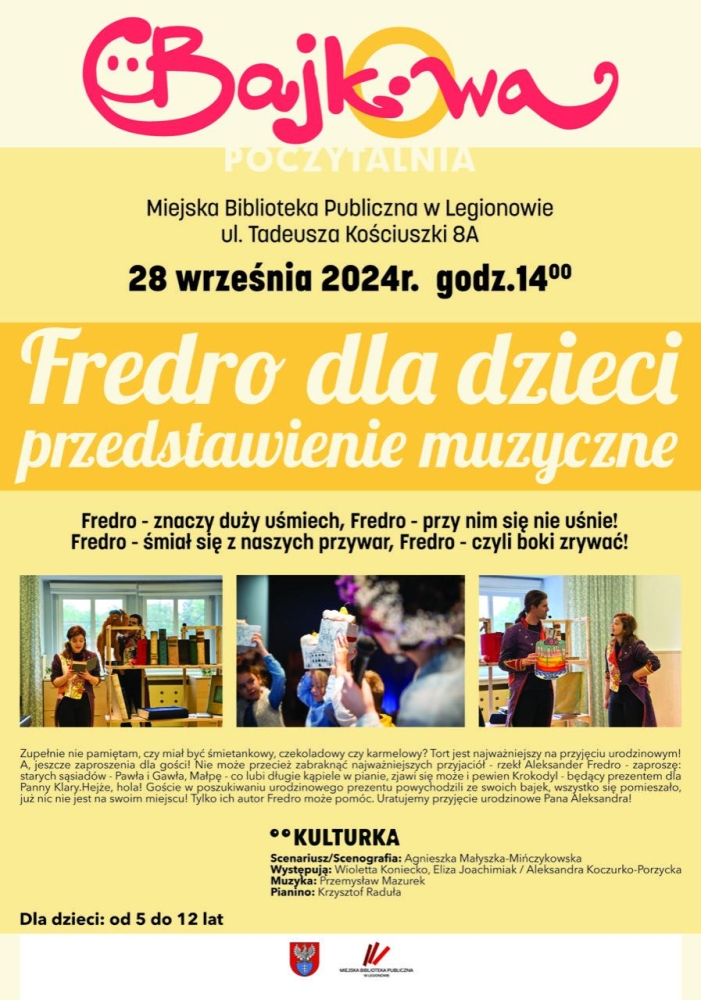 Plakat informujący o przedstawieniu dla dzieci - Fredro dla dzieci