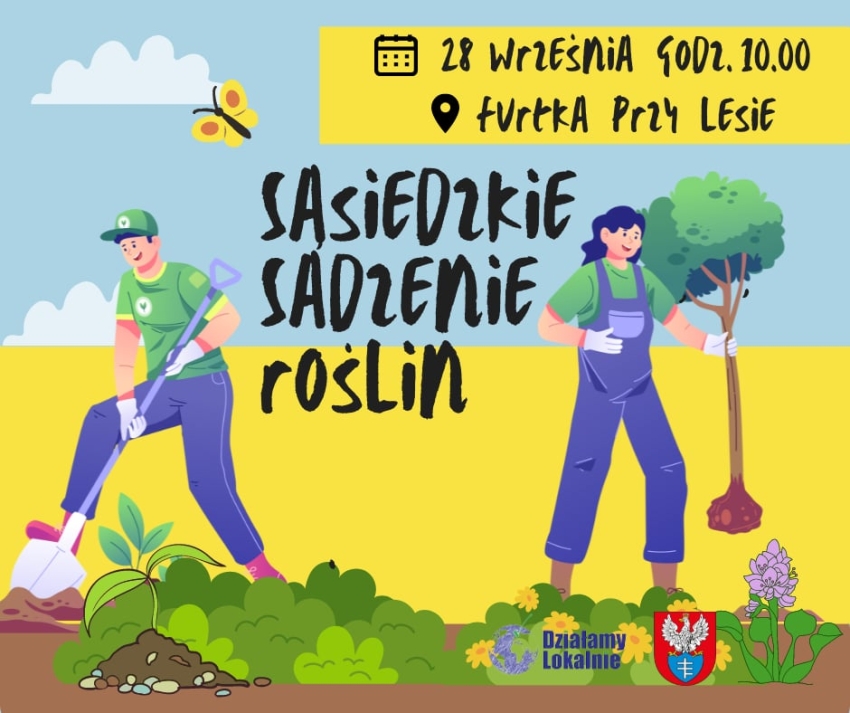 Plakat informujący o Sąsiedzkiej akcji sadzenia roślin na Nowym Bukowcu