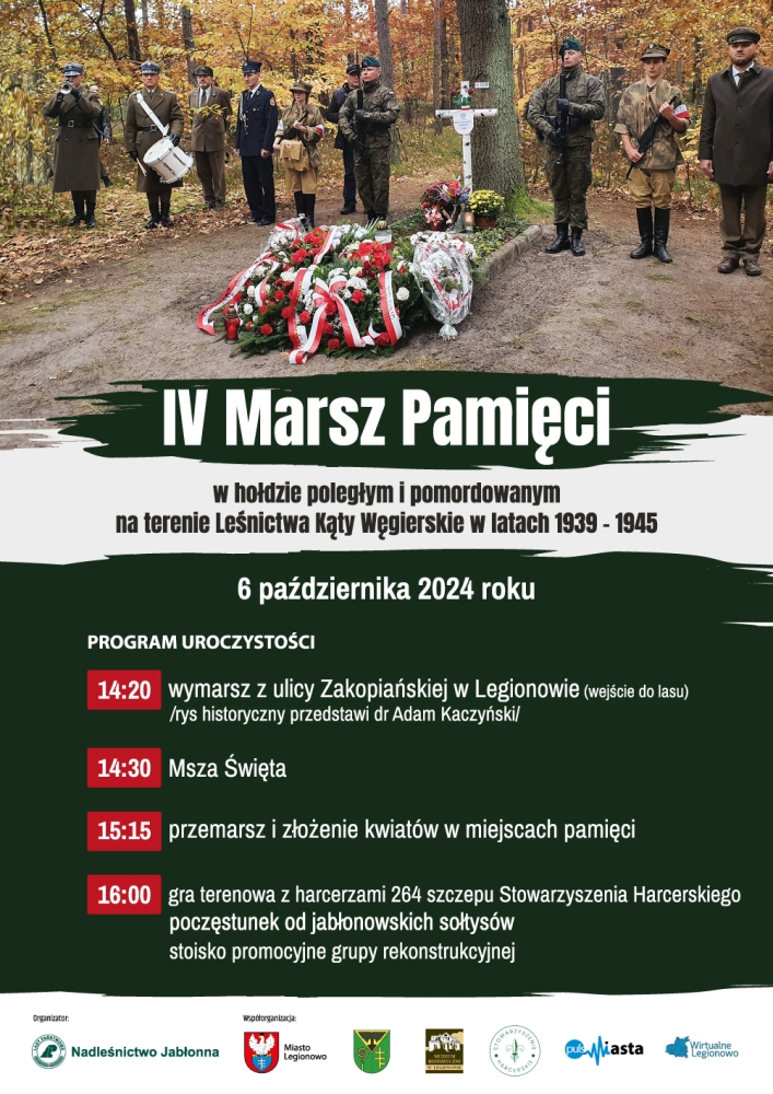 Plakat informujący o IV Marszu Pamięci organizowanym przez Nadleśnictwo Jabłonna
