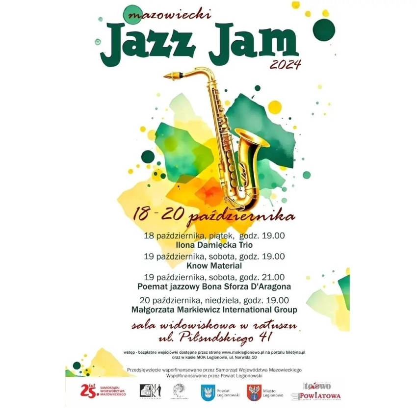 Plakat informujący o Mazowieckim Jazz Jam Legionowo 2024