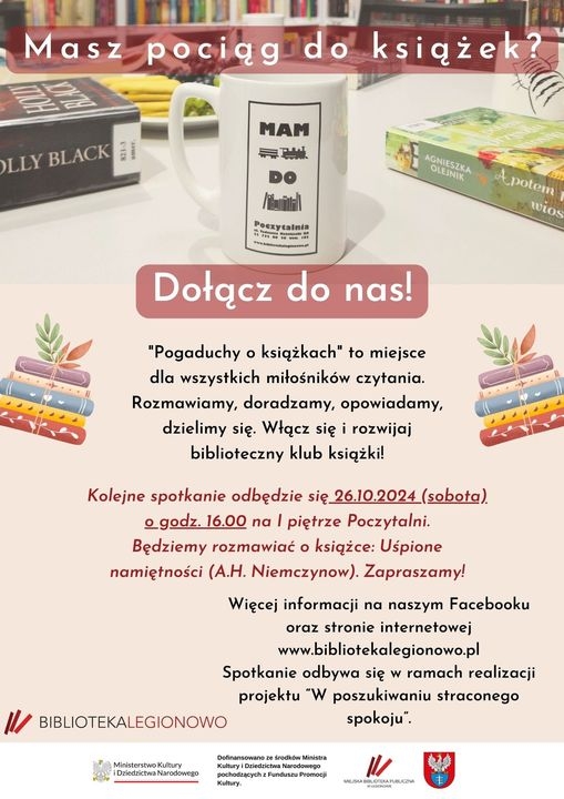 Plakat informujący o spotkaniu pogaduchy o książkach