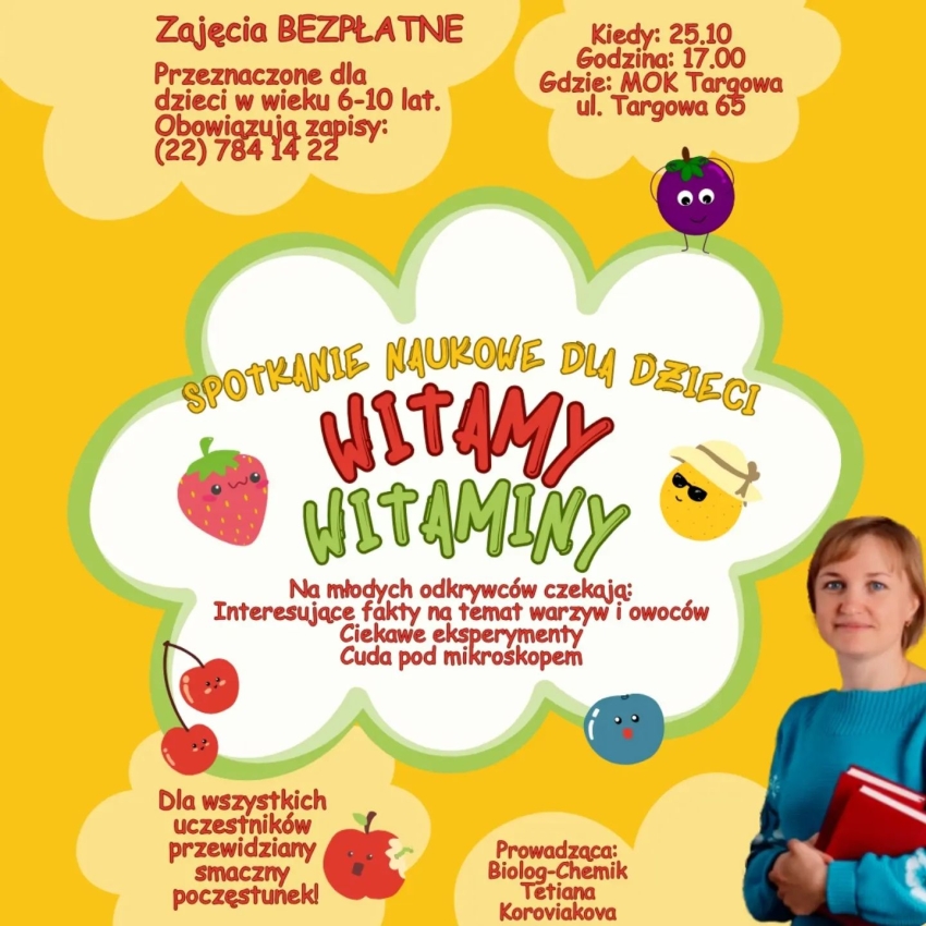 Plakat informujący o spotkaniu naukowanym dla dzieci
