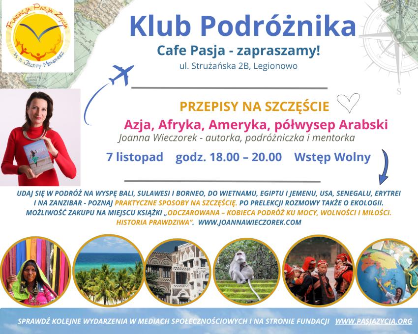 Plakat informujący o spotkaniu klubu podróżnika