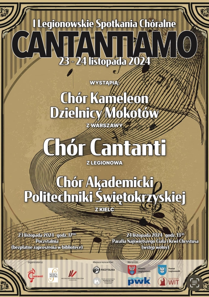 Plakat informujący o I Legionowskim Spotkaniu Chóralnym Cantantiamo