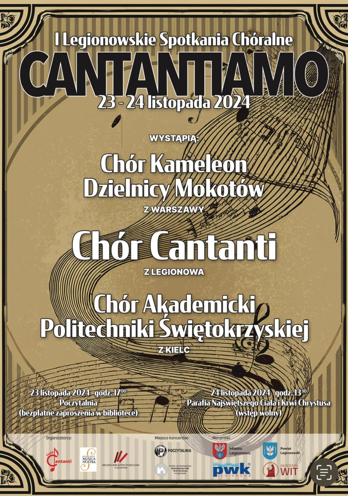 Plakat informujący o I Legionowskim Spotkaniu Chóralnym Cantantiamo