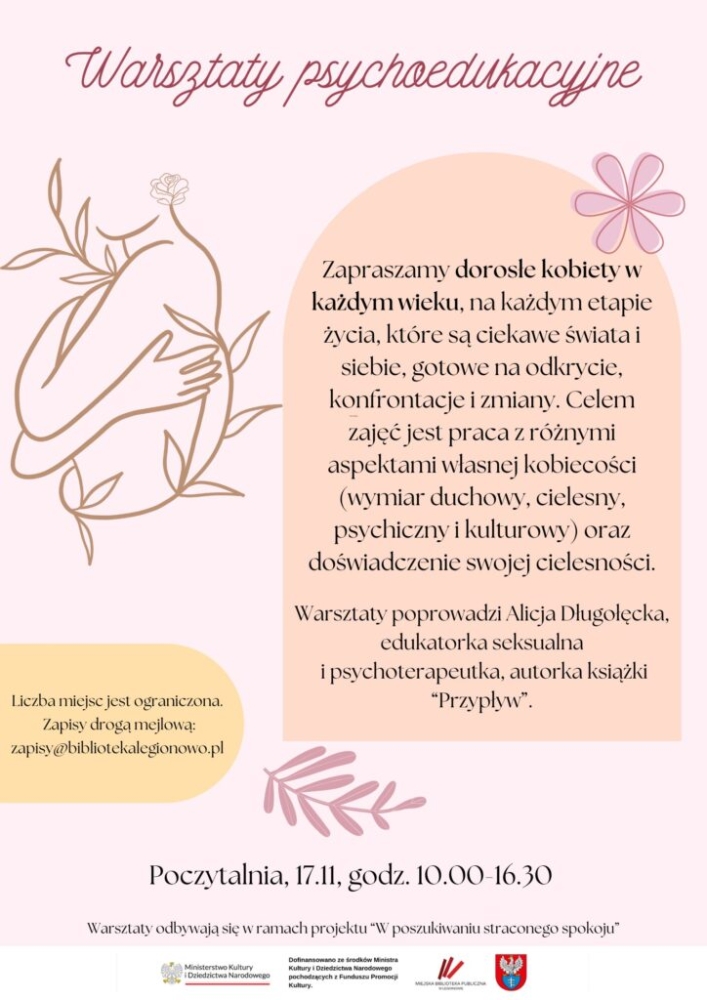 Plakat informujący o warsztatach w poszukiwaniu straconego spokoju