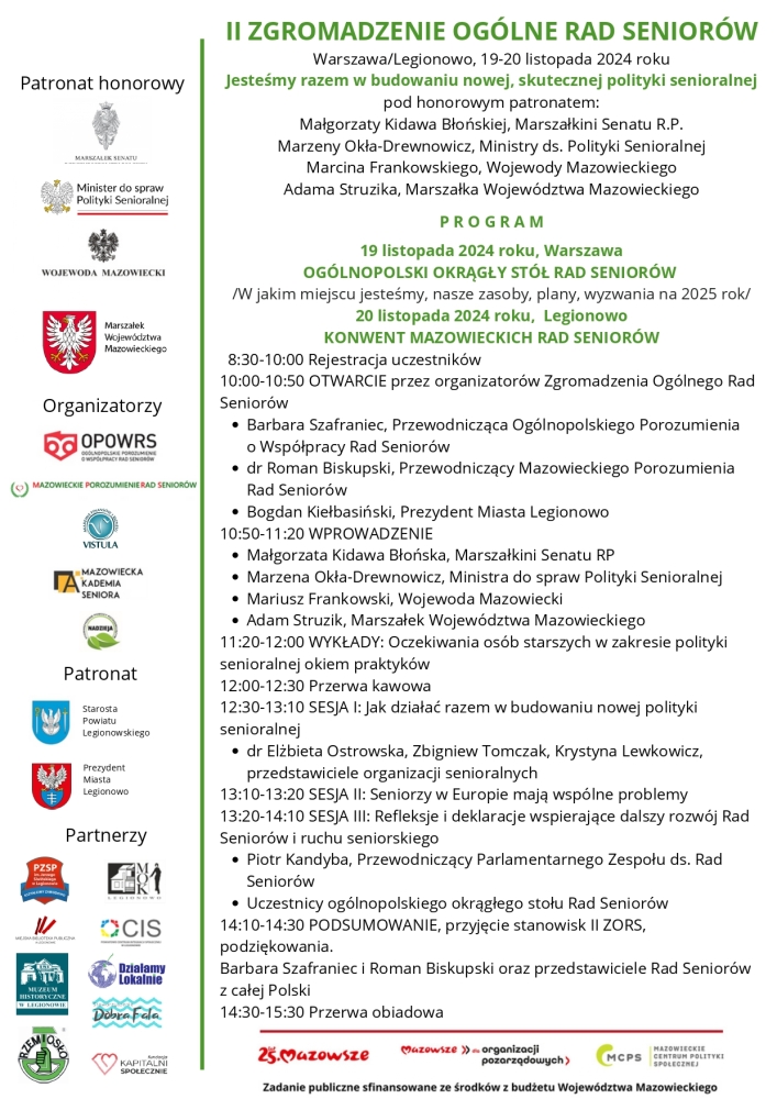 Plakat informujący o Konwencie Mazowieckich Rad Seniorów