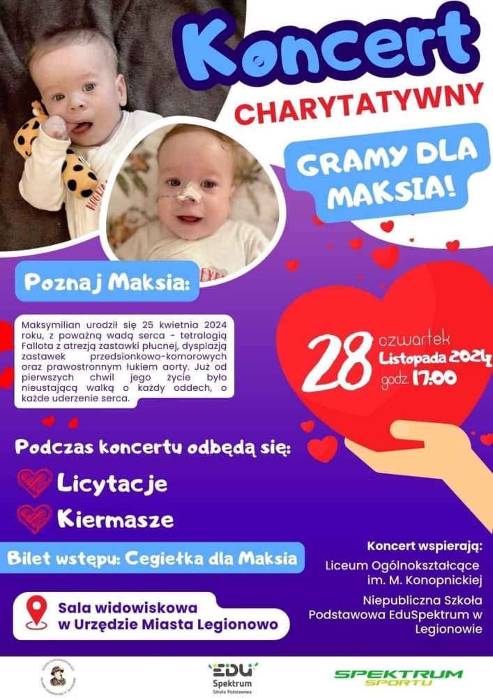 Plakat informujący o Koncercie charytatywnym Gramy Dla Maksia!