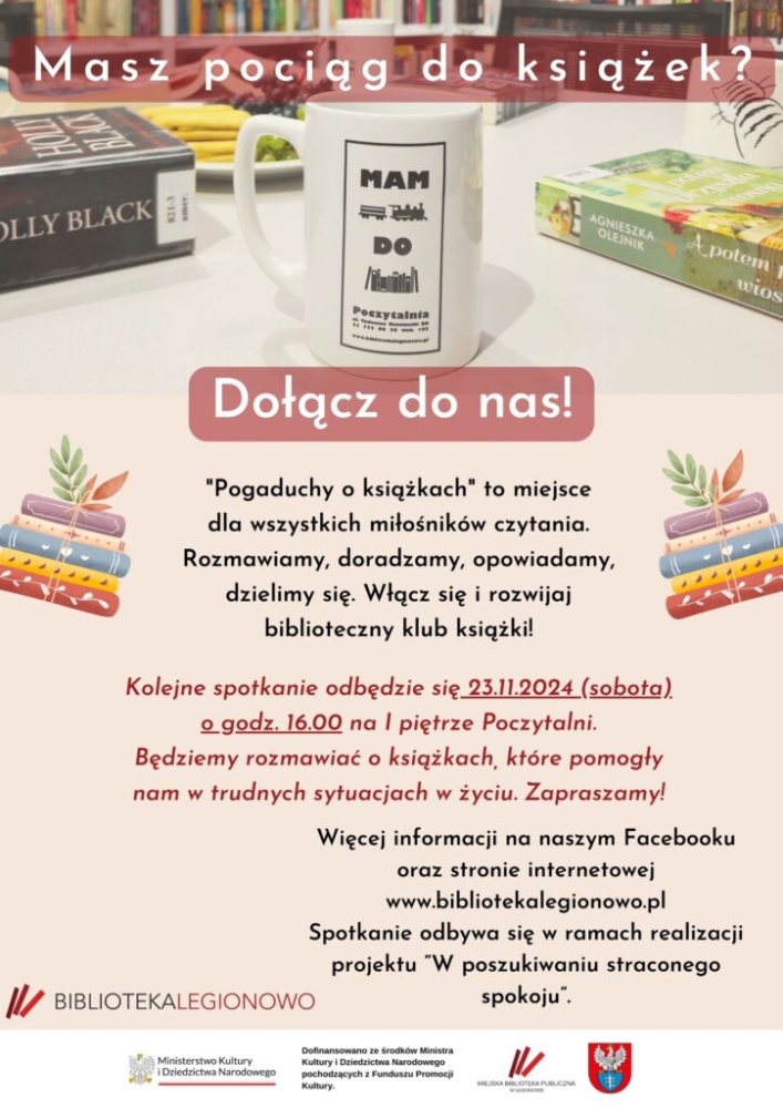 Plakat informujący o spotkaniu pogaduchy o książkach