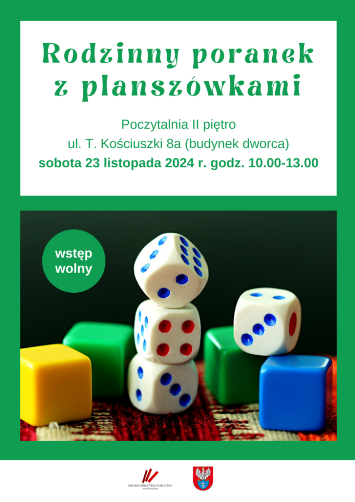 Plakat informujący o rodzinnym popołudniu z planszówkami