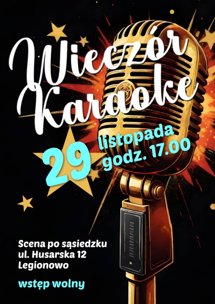 Plakat informujący o wieczorze karaoke