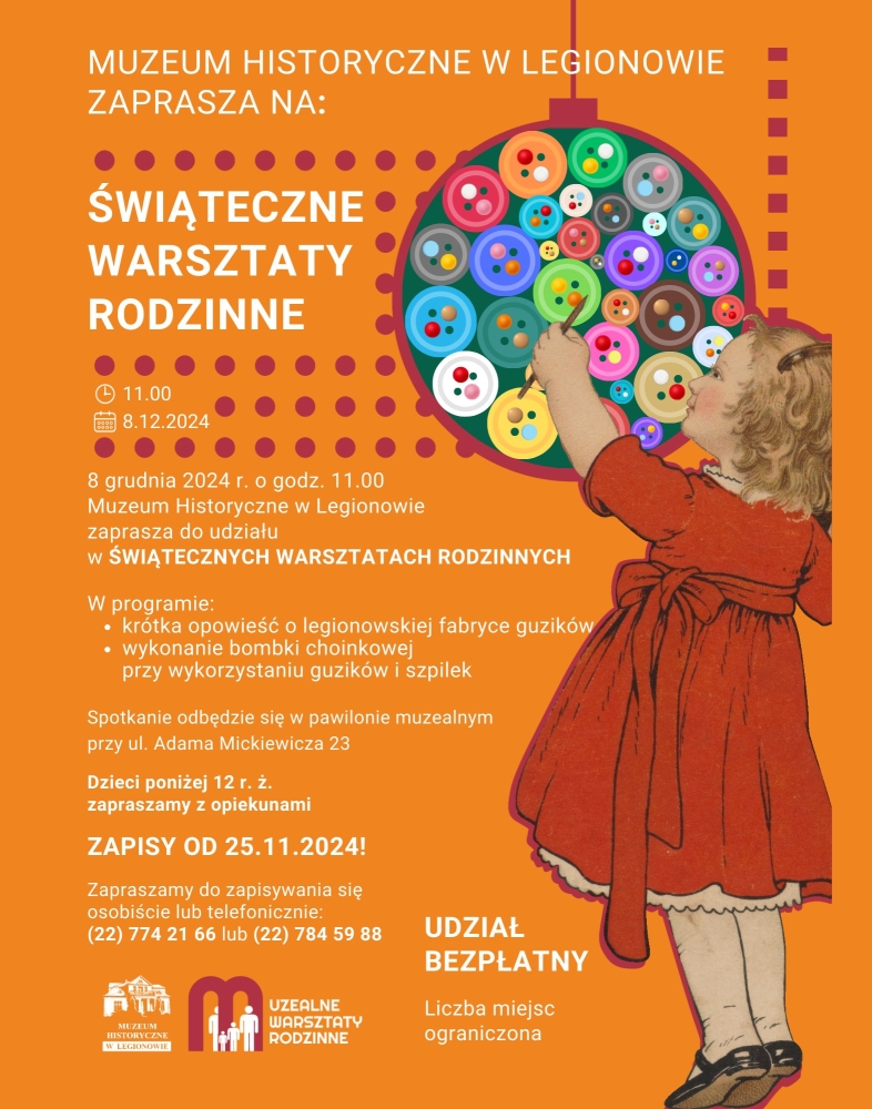 Plakat informujący o świątecznych warsztatach rodzinnych