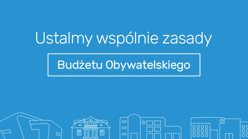Grafika ozdobna z napisem ustalmy wspólnie zasady budżetu obywatelskiego