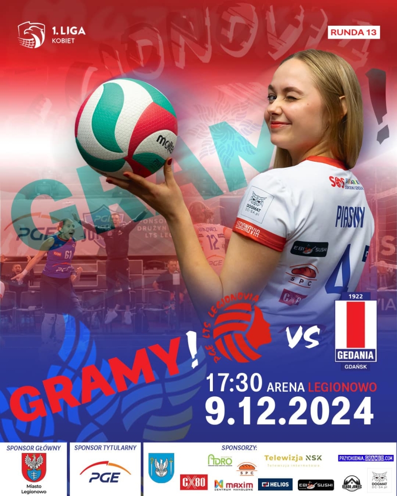 Plakat informujący o meczu PGE LTS Legionovia -  Gedania Gdańsk