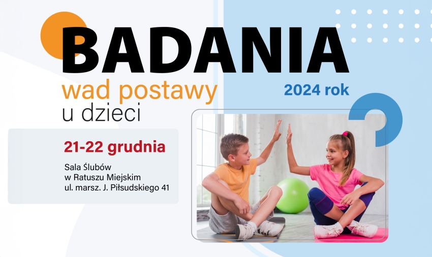 Grafika ozdobna z napisem: Bezpłatne badania wad postawy u dzieci