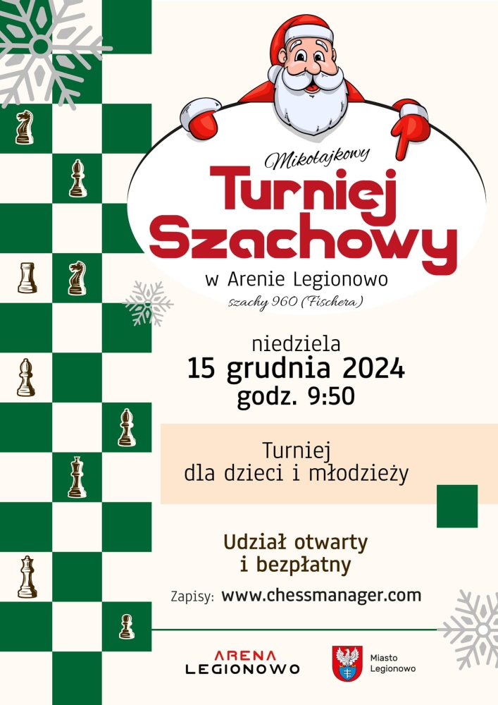 Plakat informujący o  Mikołajkowym Turnieju Szachowym