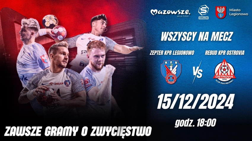 Plakat informujący o meczu piłki ręcznej Zepter KPR Legionowo - Rebud KPR Ostrovia