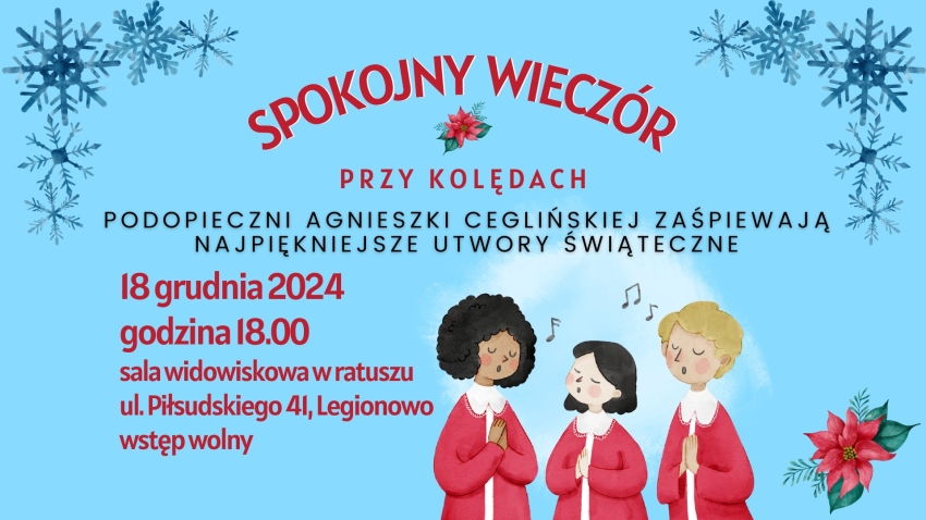 Plakat informujący o spokojnym wieczorze przy kolędach
