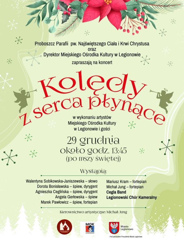 Grafika informująca o koncercie kolęd w Legionowie
