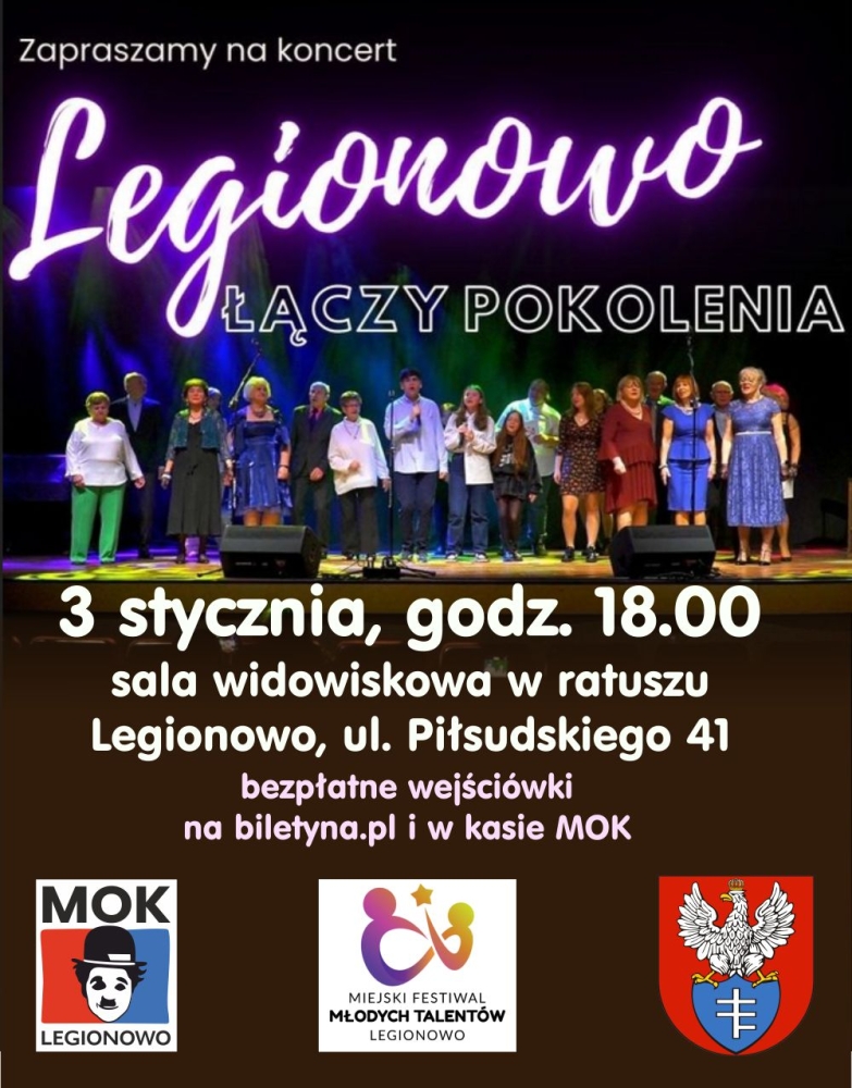 Grafika informująca o koncercie Legionowo łączy pokolenia