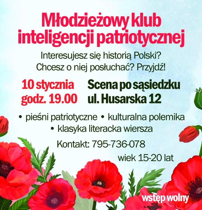 grafika informująca o młodziezowym klubie inteligencji patriotycznej