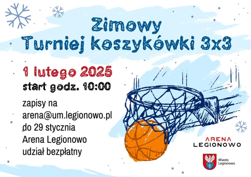 Grafika informująca o Zimowym Turnieju Koszykówki 3x3