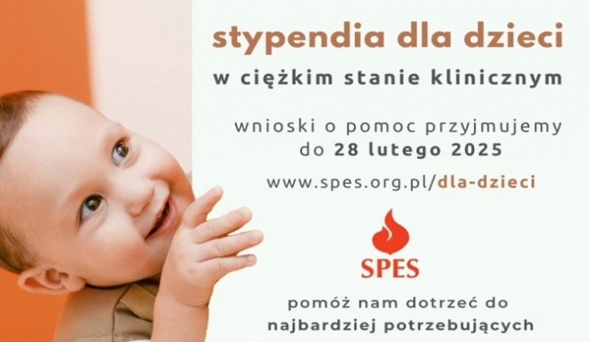 Grafika informuje o naborze na stypendia dla dzieci w ciężkim stanie klinicznym