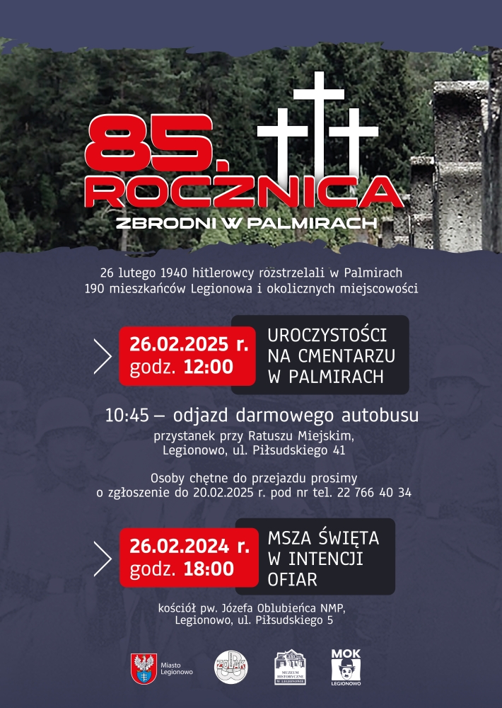 Plakat informujący o 85. Rocznicy Zbrodni w Palmirach i uroczytościach