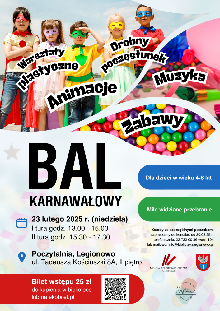 Plakat informujący o balu karnawałowym dla dzieci