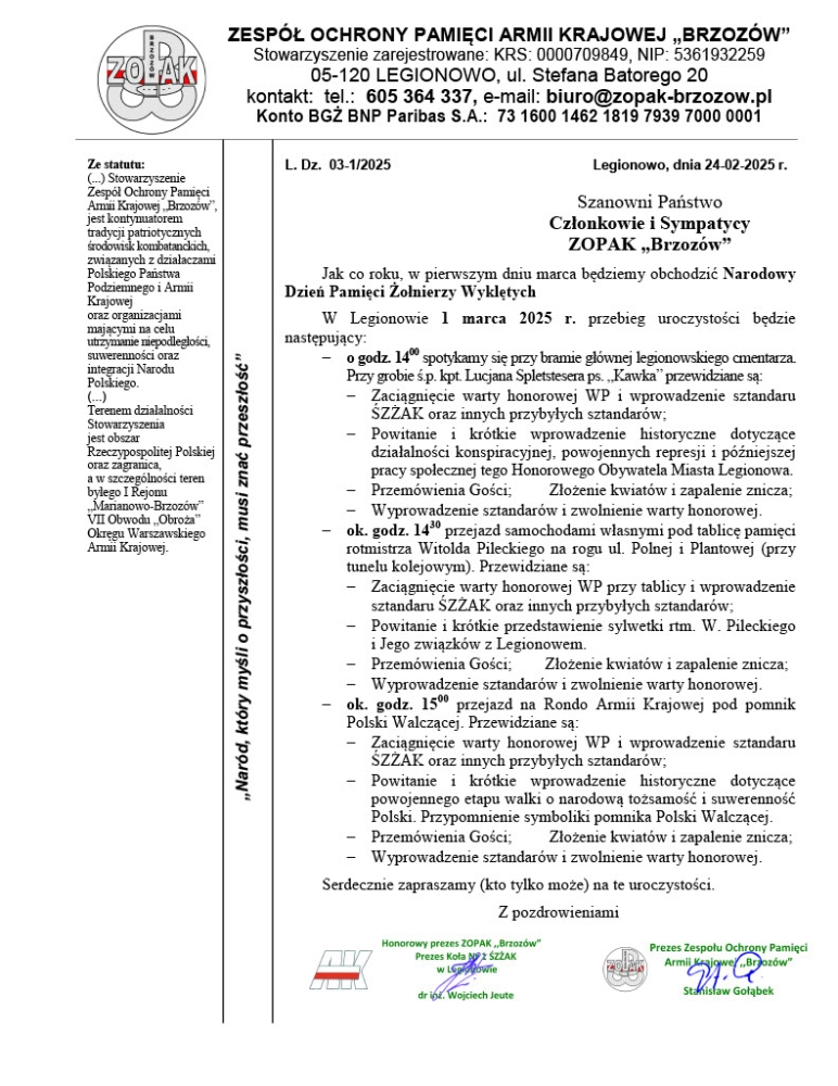 Zaproszenie na uroczystości z okazji Dnia Pamięci Żołnierzy Wyklętych