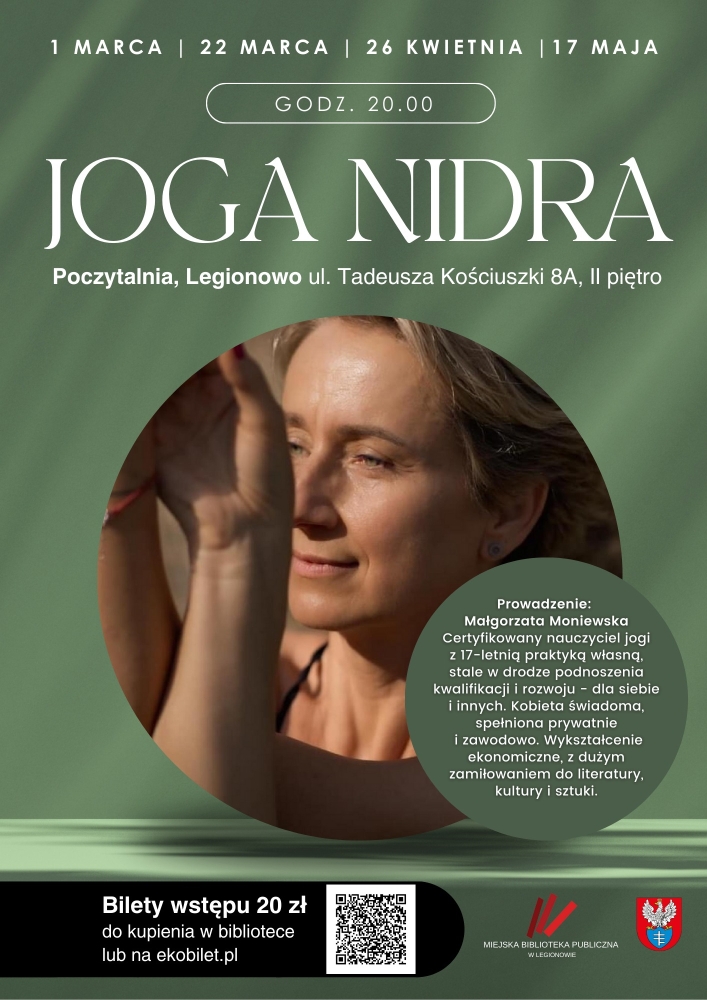 Plakat informujący o zajęciach z Joga Nidra