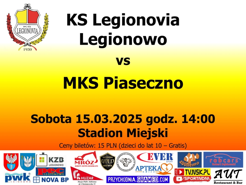Plakat informujacy o meczu Legionovia Legionowo - MKS Piaseczno