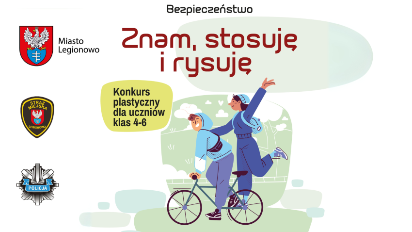 tytuł konkursu, grafika przedstawiające 2 osoby na rowerze