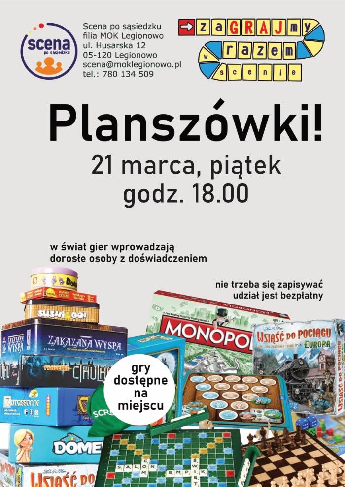 Plakat informujący o spotkaniu rodzinnym z planszówkami