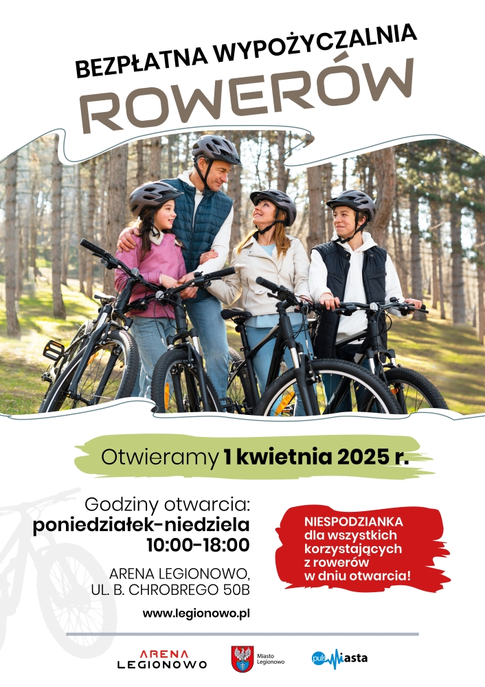 Grafika informująca o bezpłanej wypożyczalni rowerów