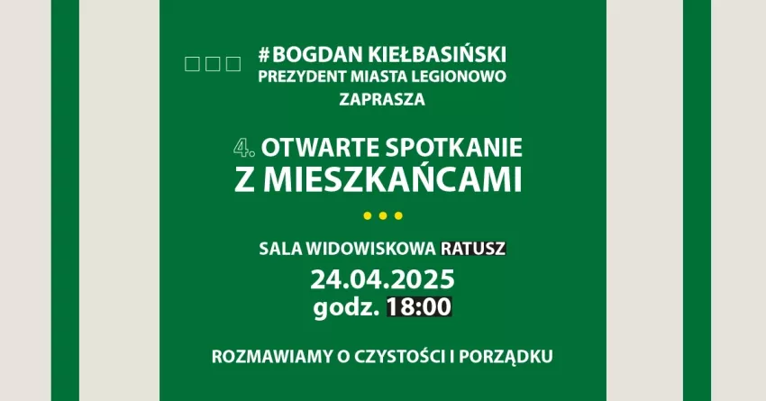 Plakat promujący czwarte otwarte spotkanie z mieszkańcami