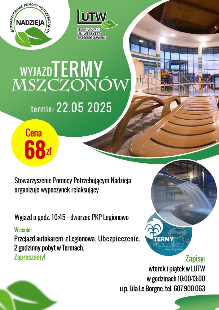 Plakat informujacy o wycieczce do term w Mszczonowie